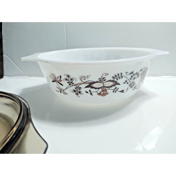 Vintage Pyrex England Brown Floral Vine Round  Casserole Dish with Lid - Picture 7 of 11